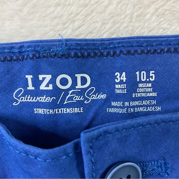 Izod Shorts Mens 36x10 Saltwater Stretch Blue Chino Cargo Shorts Casual Comfort - Picture 3 of 8